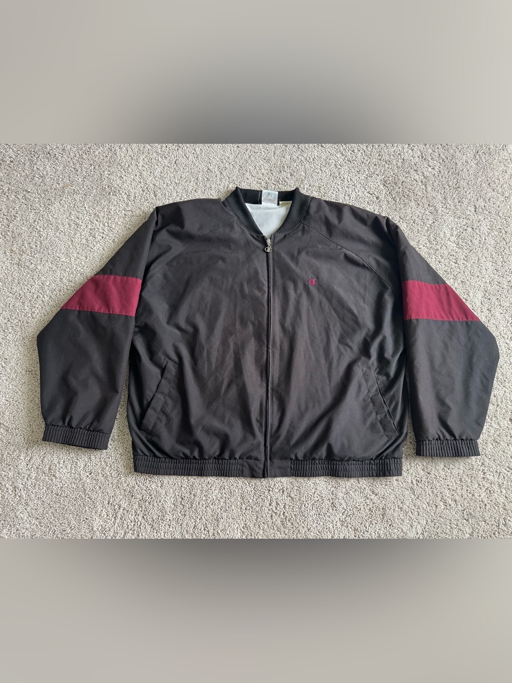 Vintage Champion Jacket Adult Large Black Red Logo 3 Seasons Mens Size XL